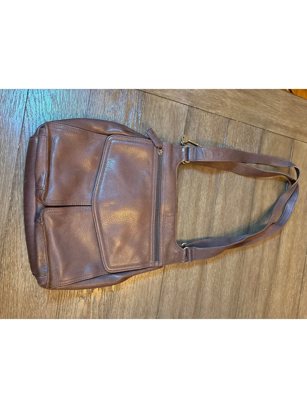 Fossil Brown Leather Shoulder Bag with Front Pockets